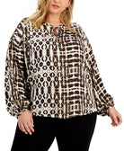 INC International Concepts Women Plus Tie Dye Charm Peasant Top Batik Maze