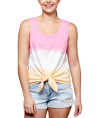 Rebellious One Women Tie Dyed Tie Front Tank Top Pink