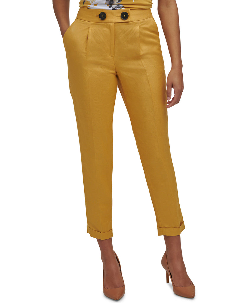 Calvin Klein Women Slim Leg Button Front Pants Ochre