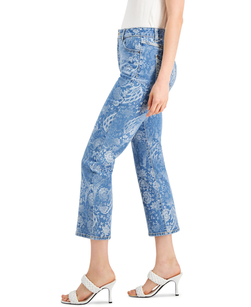 INC International Concepts Women High Rise Printed Cropped Straight Leg Jeans