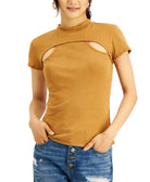 Crave Fame Women Mock Neck Bolero Brown Sugar
