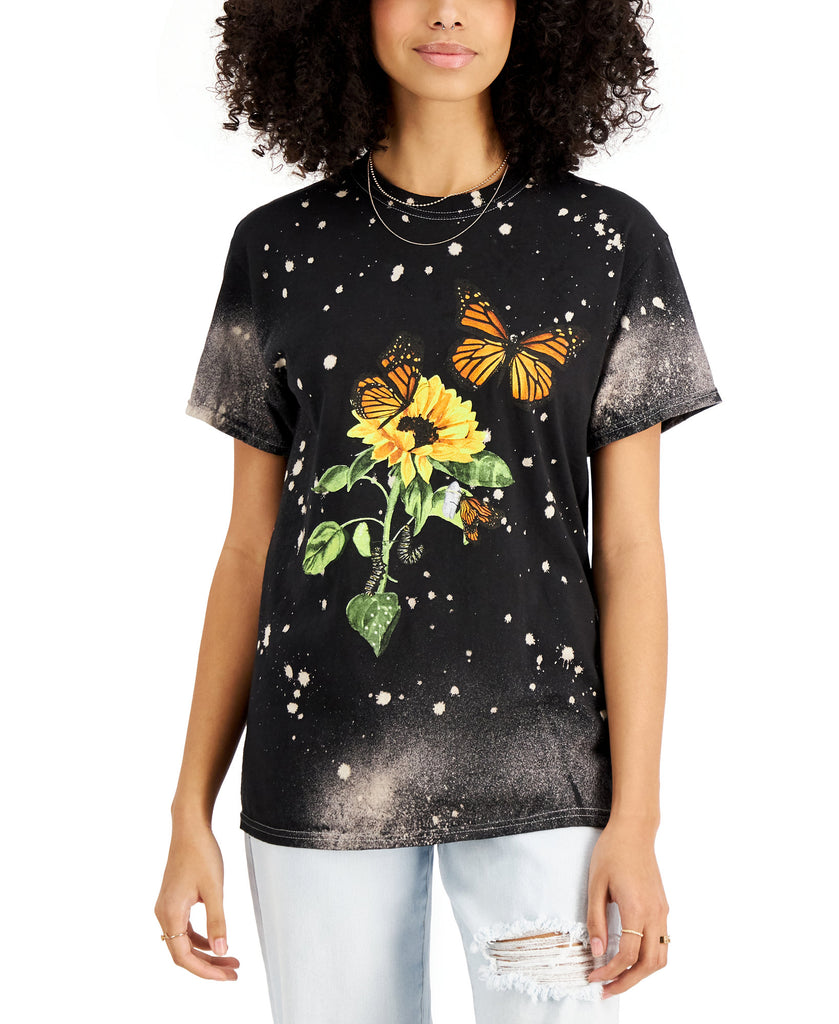 Love Tribe Juniors Cotton Butterfly Print T Shirt Black