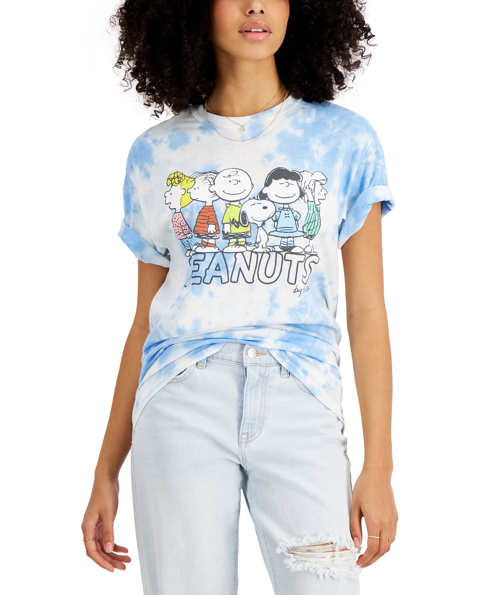 Peanuts Women Peanuts Cotton Tie Dyed T Shirt Blue White