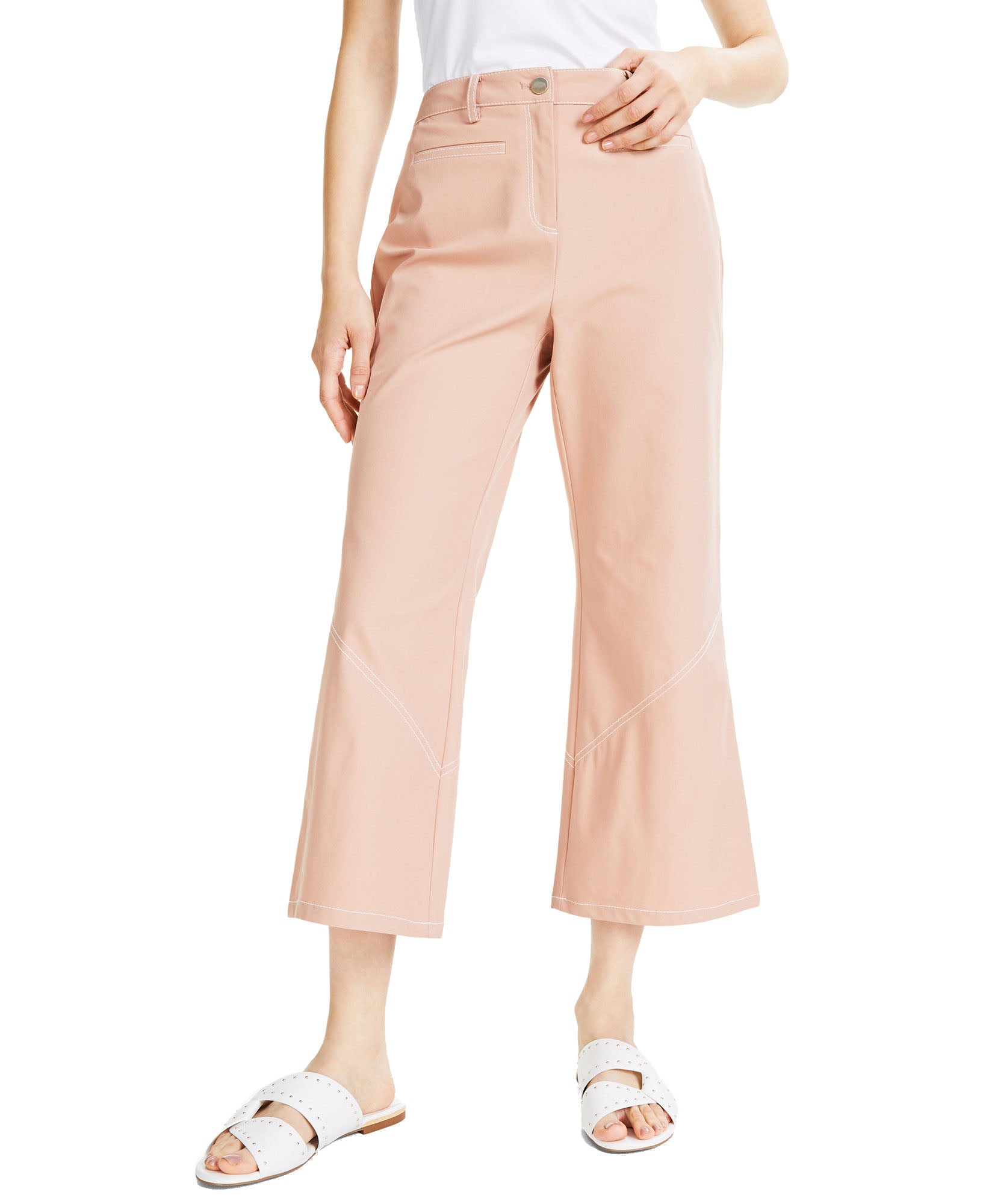 Alfani Women Petite Wide Leg Cropped Pants Naked Clay