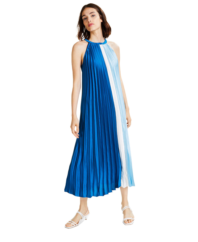 Alfani Women Colorblocked Pleated Midi Dress Baroque Blue