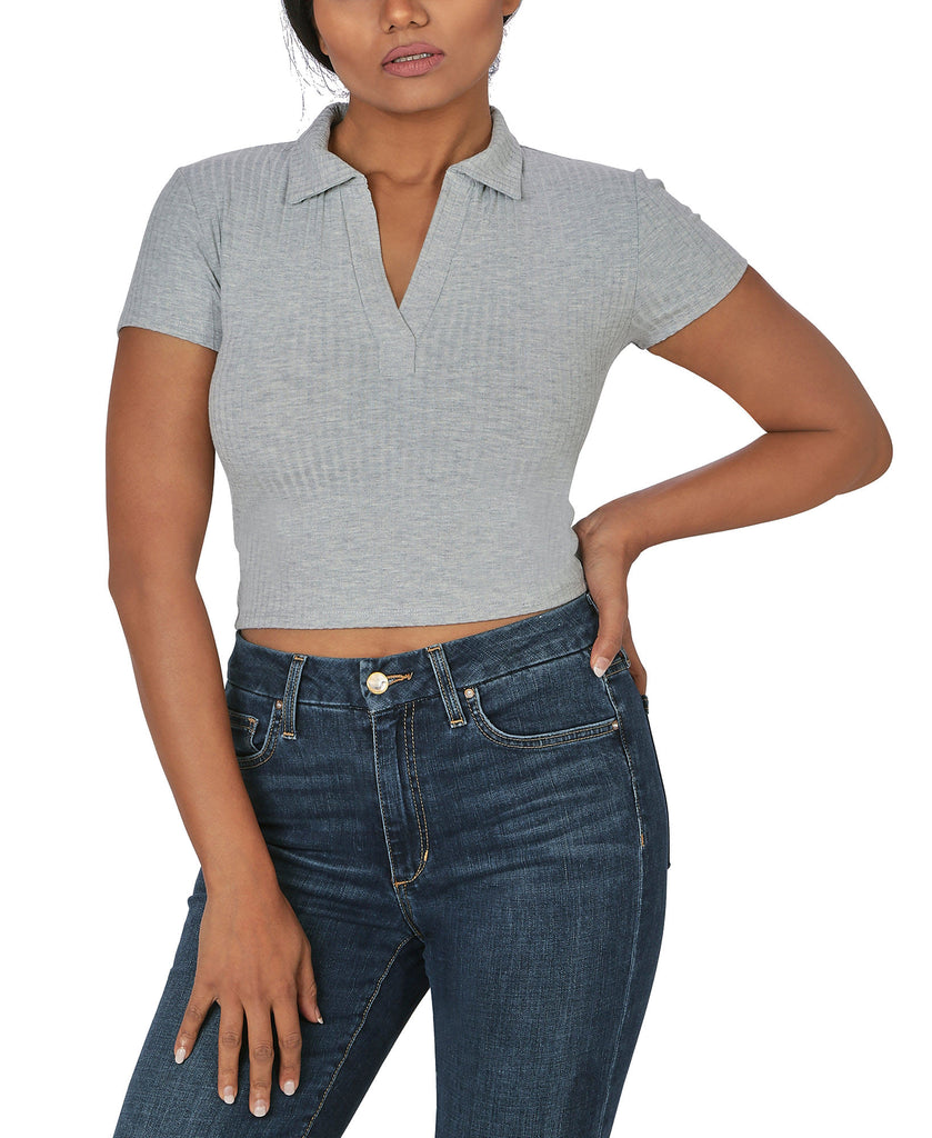 Just-Polly-Women-Ribbed-Polo-Shirt-Heather-Grey