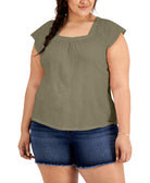 Style & Co Women Plus Cotton Square Neck Top New Pale Sage