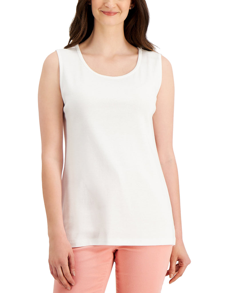 Karen Scott Women Cotton Tunic Tank Top Bright White