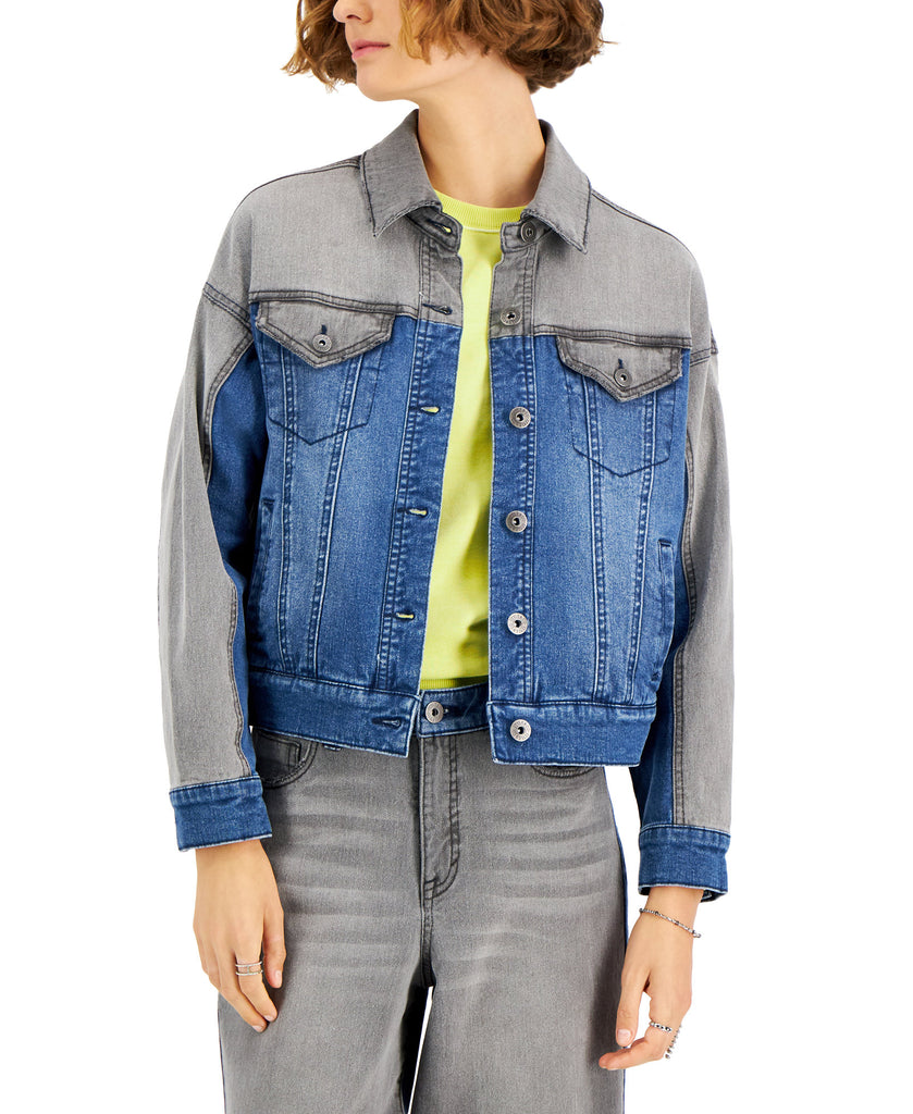 Style & Co Women Two Tone Denim Jacket Downfall Wash