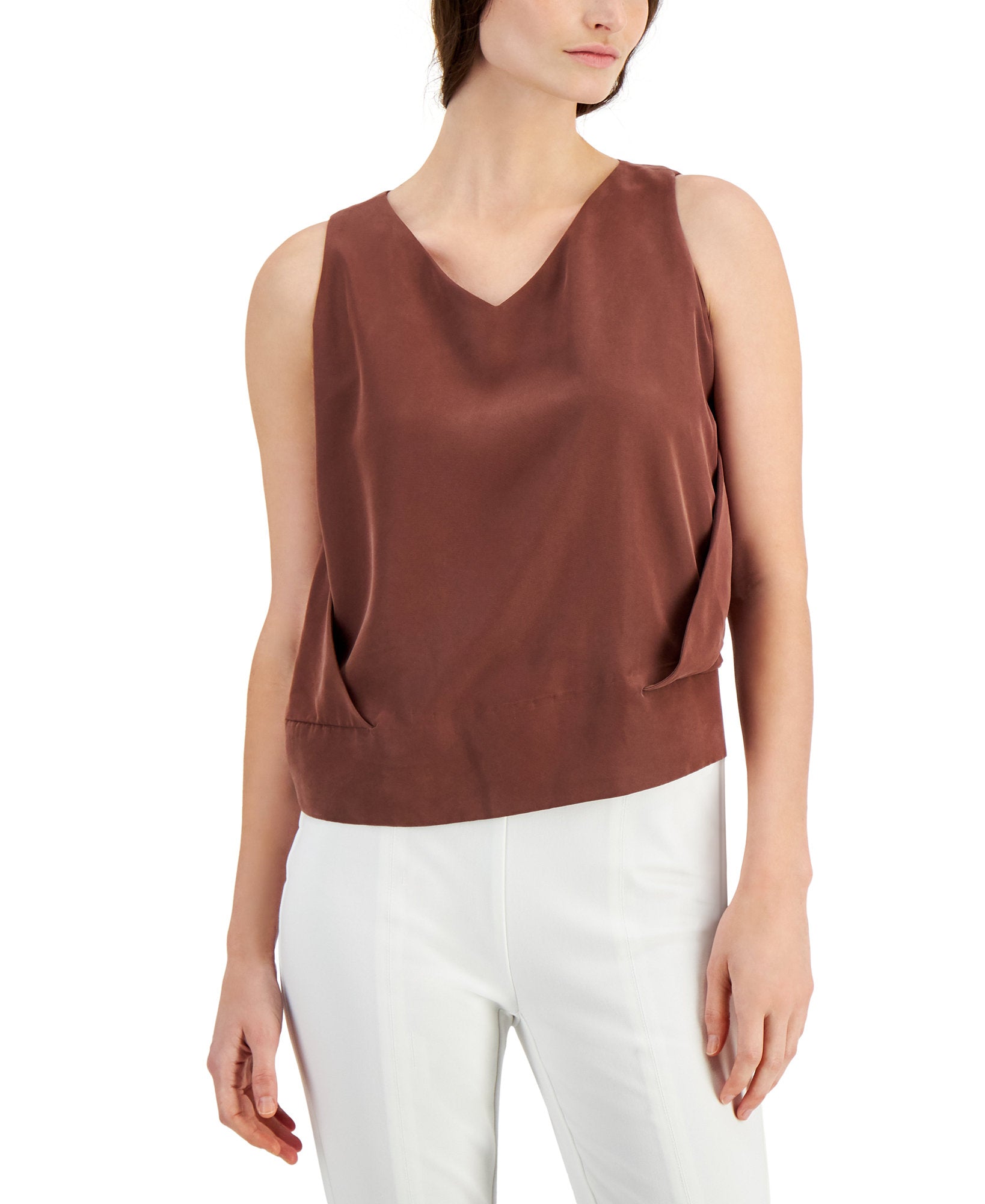 Alfani Women V Neck Sleeveless Top Choc Fondant