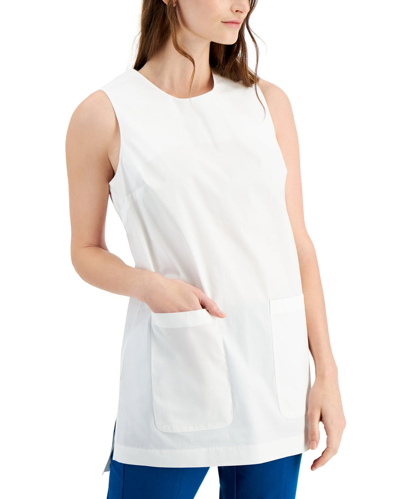 Alfani Women Patch Pocket Sleeveless Top Bright White
