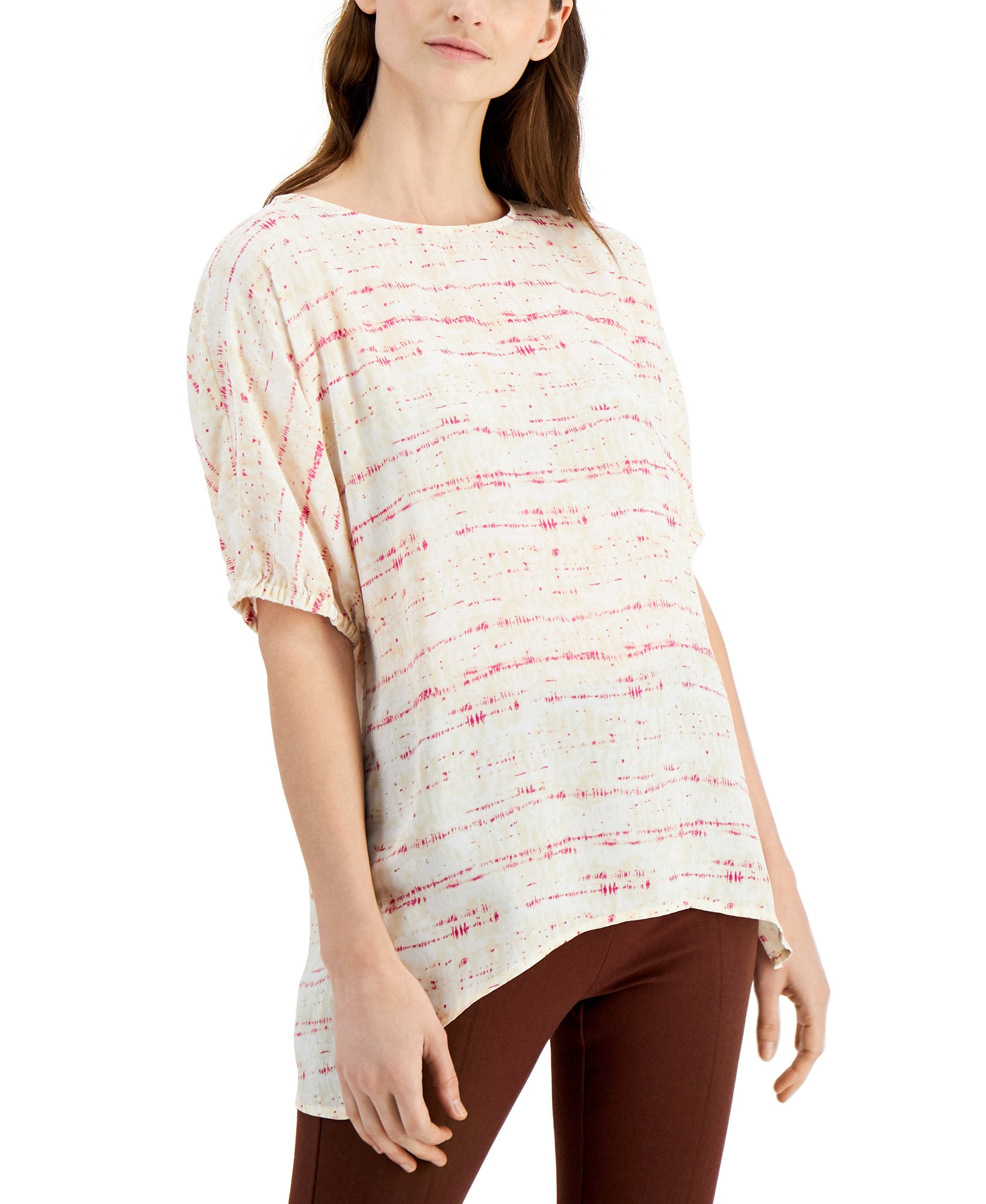 Alfani Women Printed High Low Top Neutral Delicate Dye