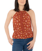 Hippie Rose Women Peplum Hem Textured Top Red Ditsy