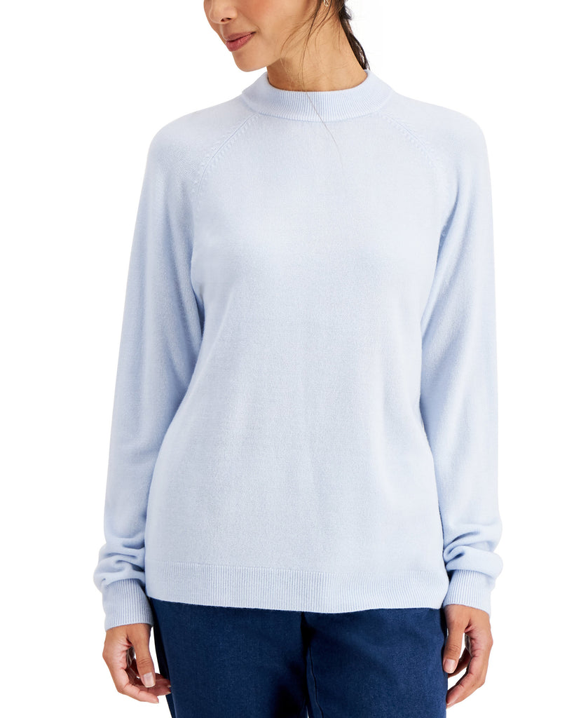 Karen Scott Women Cotton Luxsoft Mock Neck Sweater Blue Moon