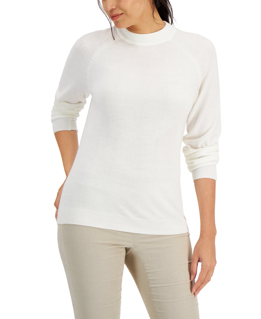 Karen Scott Women Cotton Luxsoft Mock Neck Sweater Luxsoft White