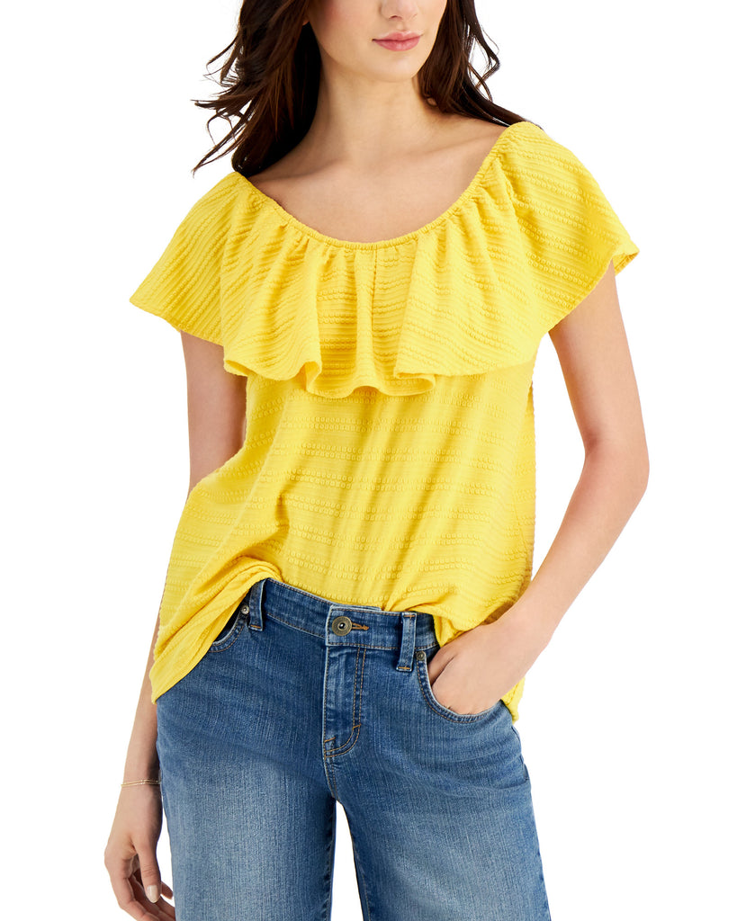 Style & Co Women Ruffled Off The Shoulder Top Sunflower