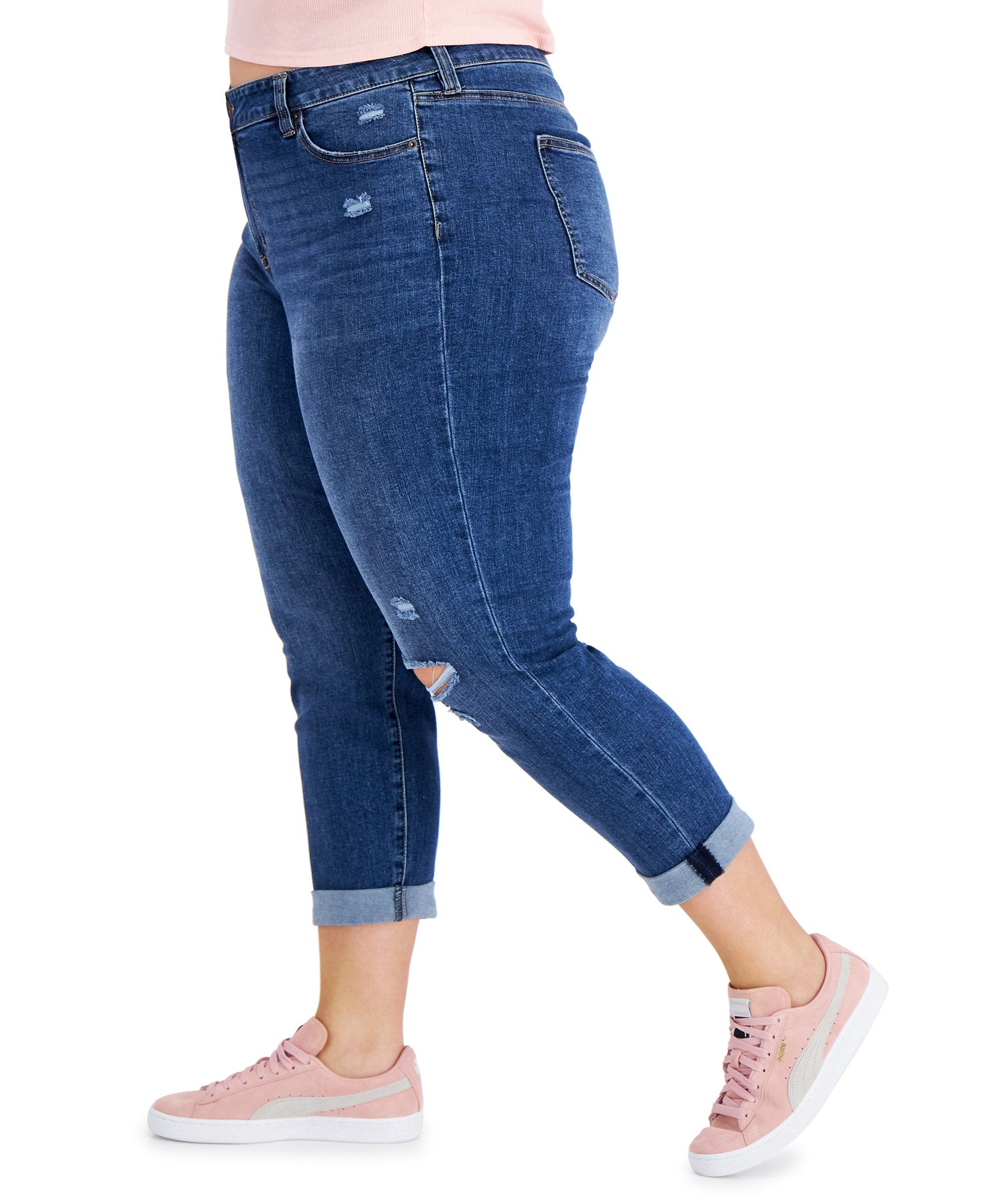 Celebrity Pink Women Plus Trendy Ripped Girlfriend Jeans
