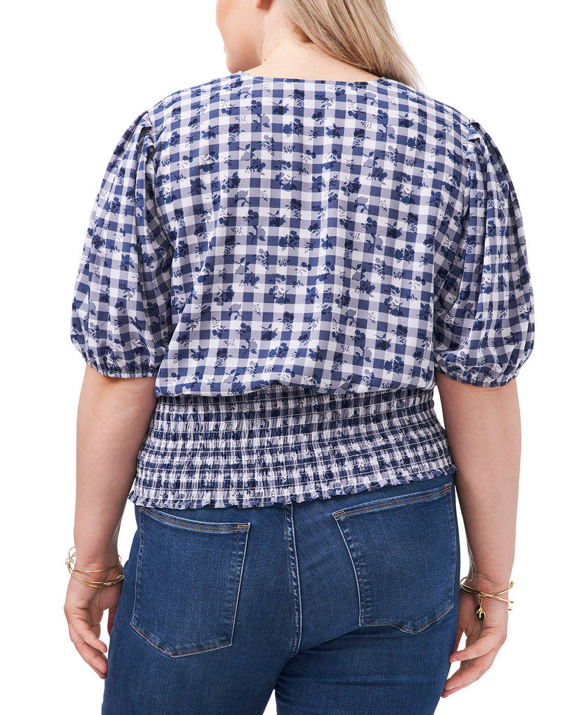 1.STATE Women Plus Smocked Waist Printed Top