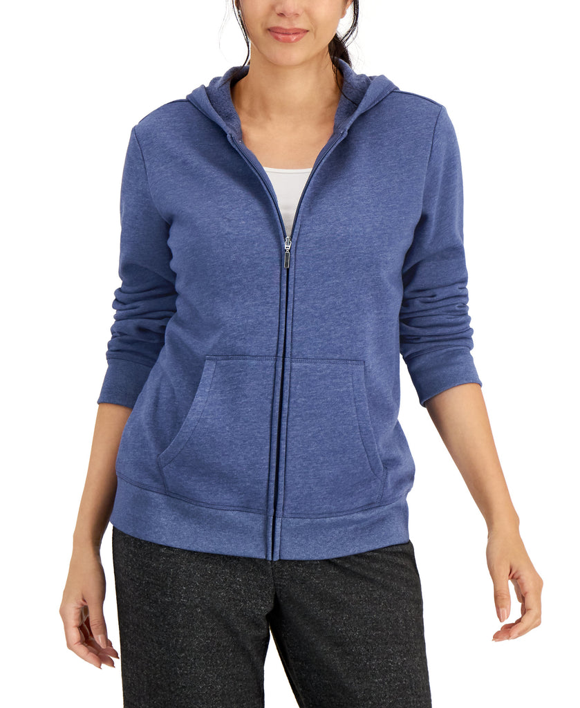 Karen Scott Women Petite Fleece Zip Up Hoodie Heather Indigo