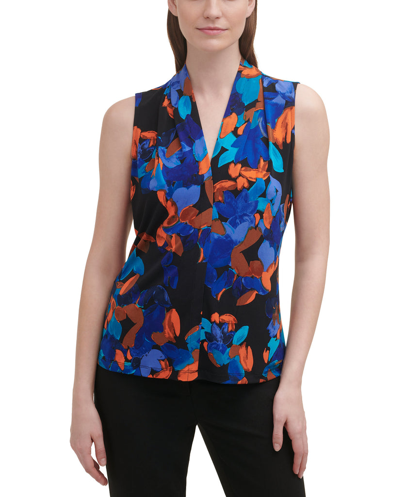 Calvin Klein Women Printed Pleated Neck Top Capri Multi