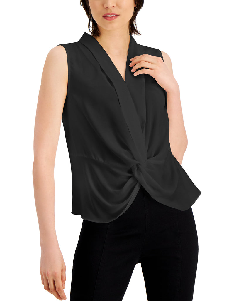 INC International Concepts Women Sleeveless Twist Front Top Deep Black