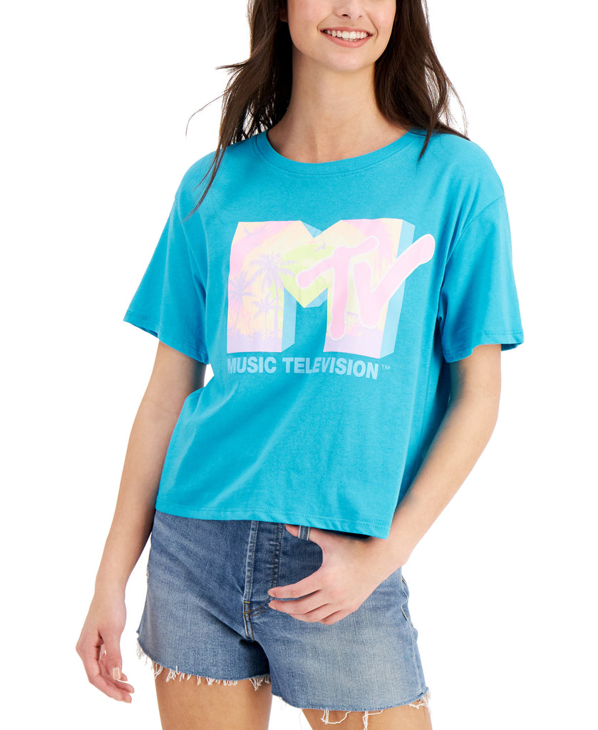 Love Tribe Women MTV Logo T Shirt Scuba Blue