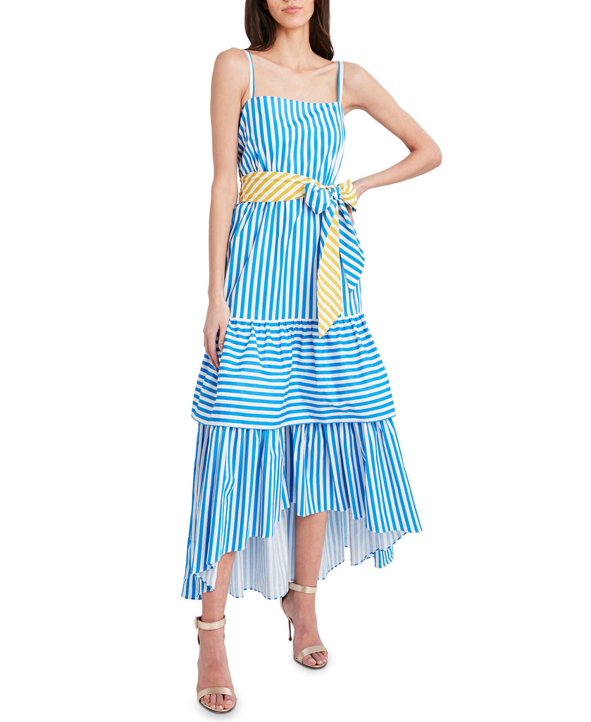 BCBGMAXAZRIA Women Striped Tie Front Maxi Dress Palace Blue