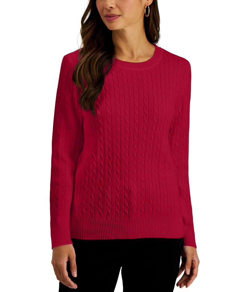 Karen Scott Women Cable Knit Cotton Sweater New Red Amore