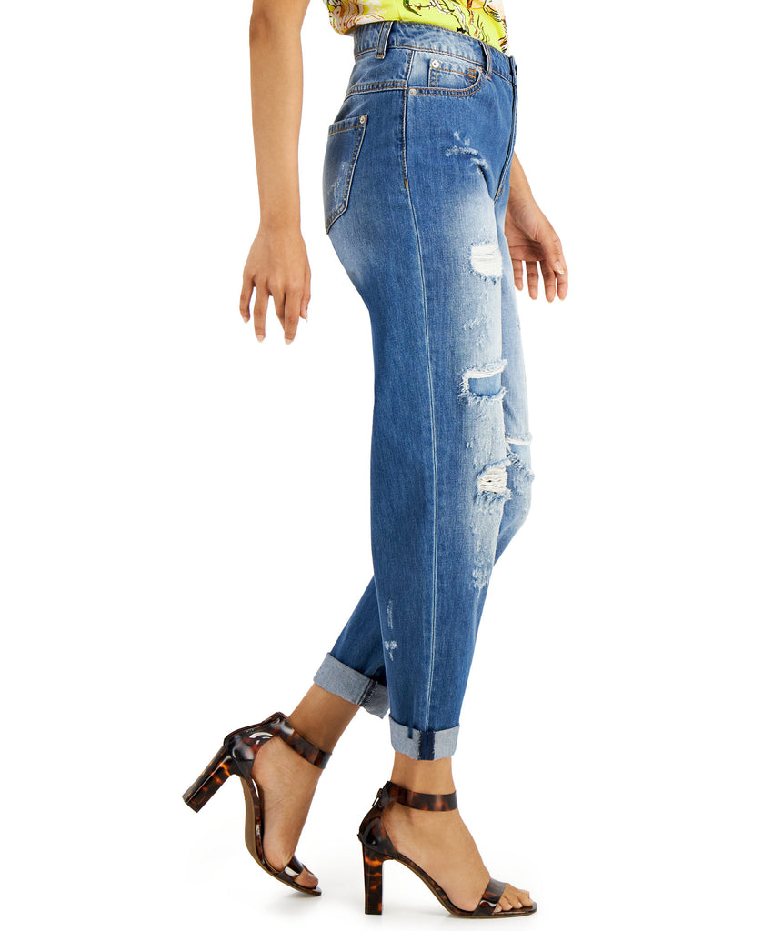 INC International Concepts Women Cotton High Rise Ripped Slouchy Ankle Jeans