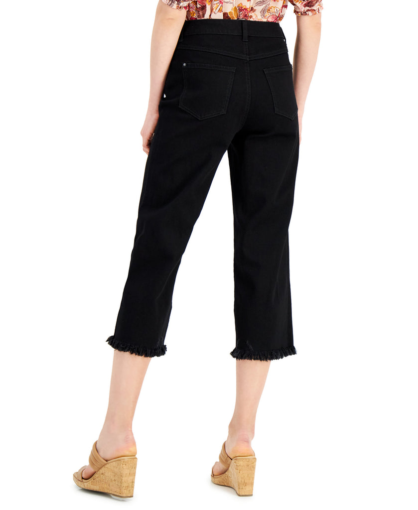 INC International Concepts Women High Rise Frayed Hem Cropped Wide Leg Jeans