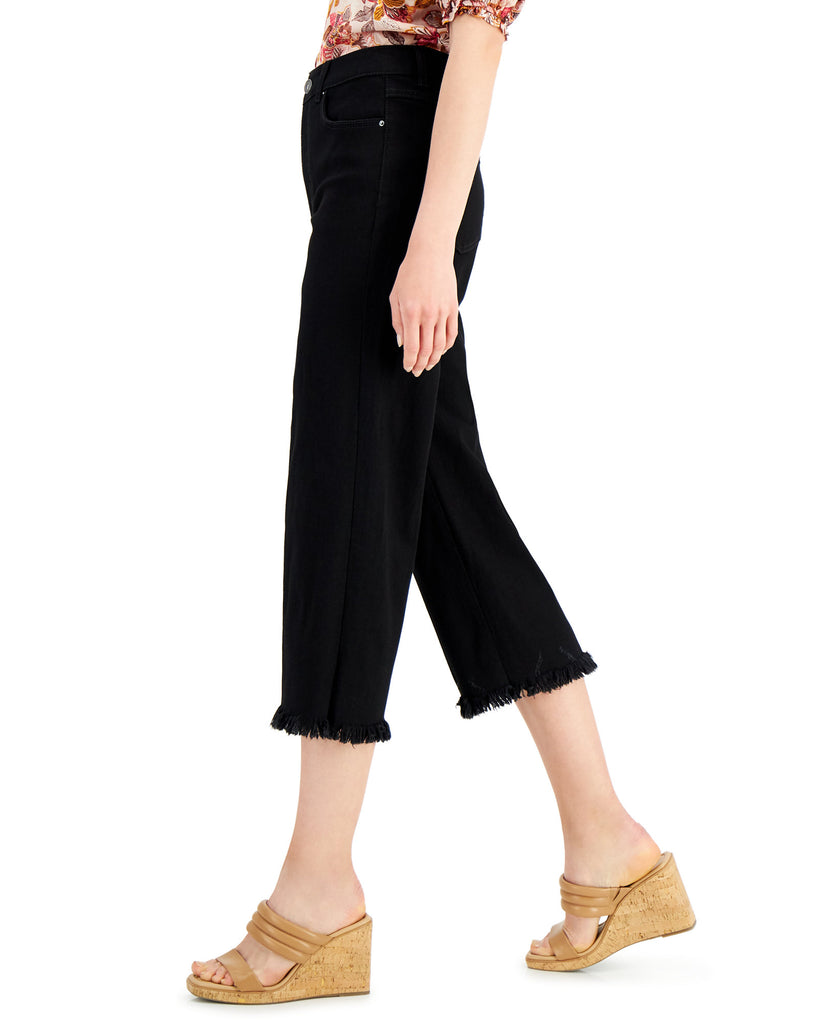 INC International Concepts Women High Rise Frayed Hem Cropped Wide Leg Jeans