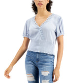 Self Esteem Women Lace Trim Smocked Top