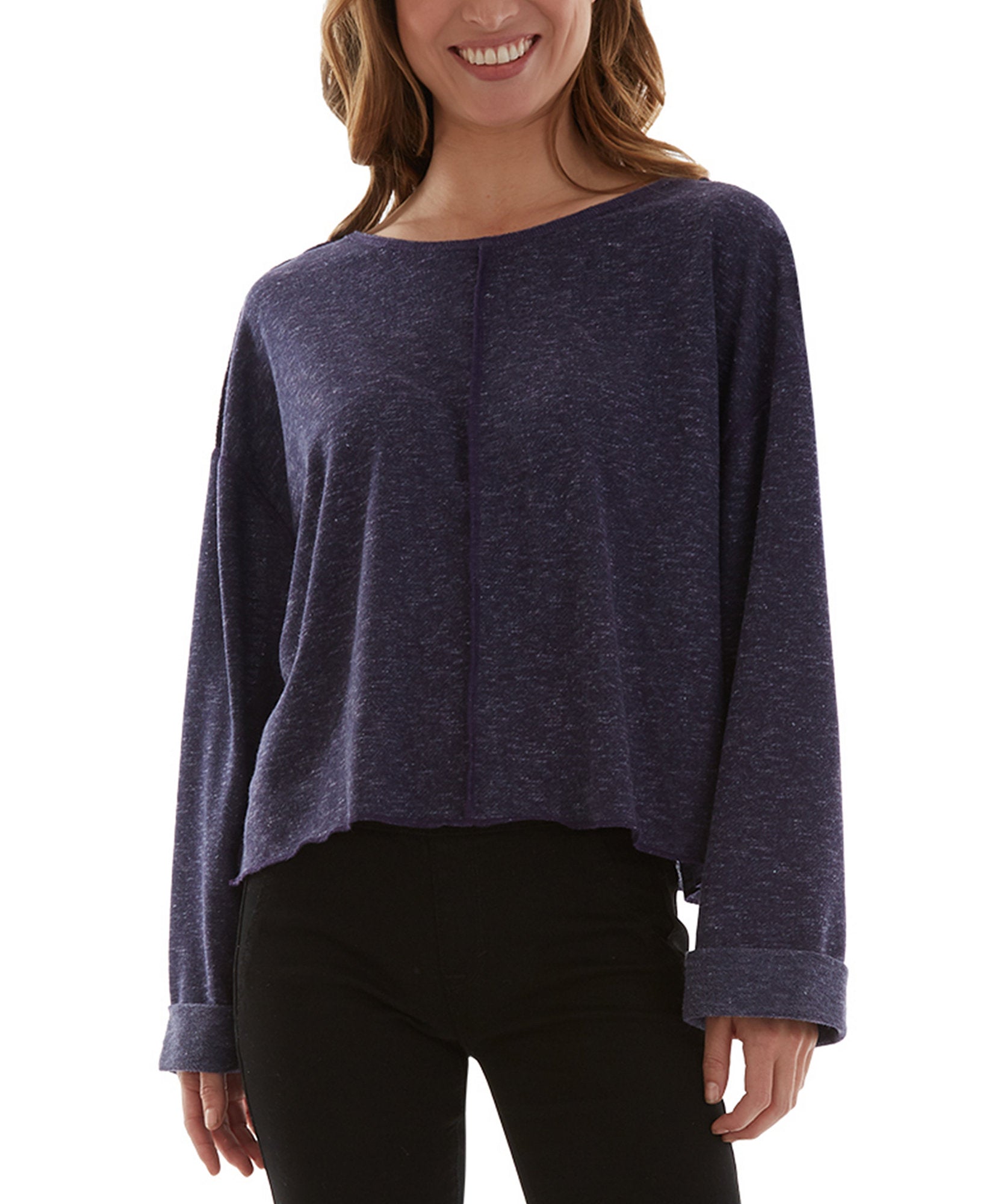 BCX Juniors Exposed Seam Low Back Top Denim