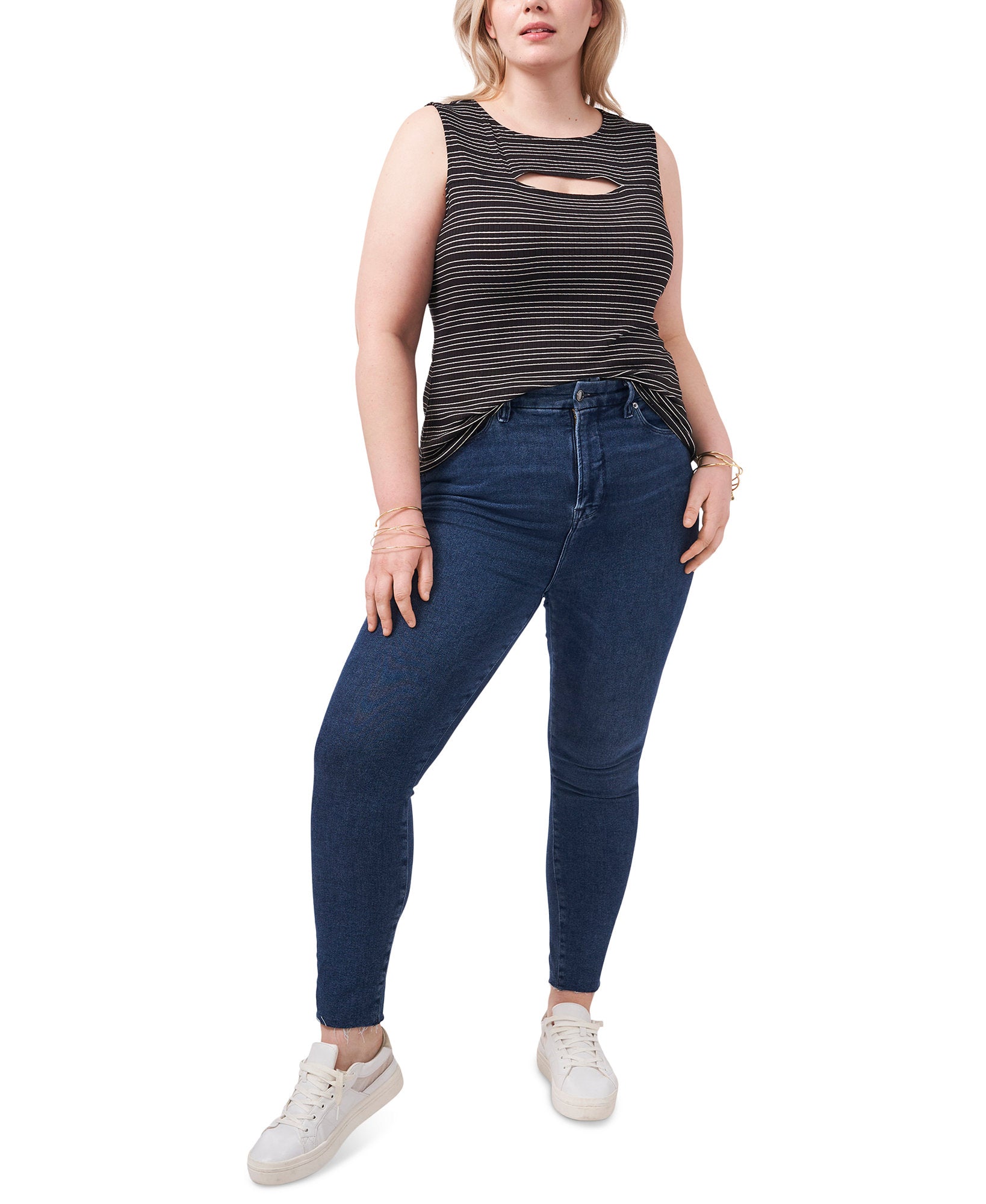 1.STATE Women Plus Stripe Print Cutout Tank Top