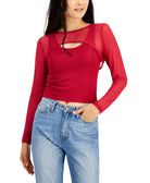 Crave Fame Women 2 Pc. Mesh Bolero Tank Top Set Persian Red