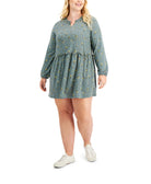 Love, Fire Women Plus Trendy Hacci Babydoll Dress Sage Floral