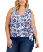 INC International Concepts Women Plus Printed Wrap Tank Batik Scene