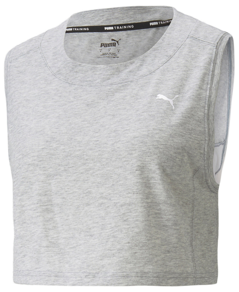 Puma Women Train Logo Muscle Crop T Shirt Light Grey Heather