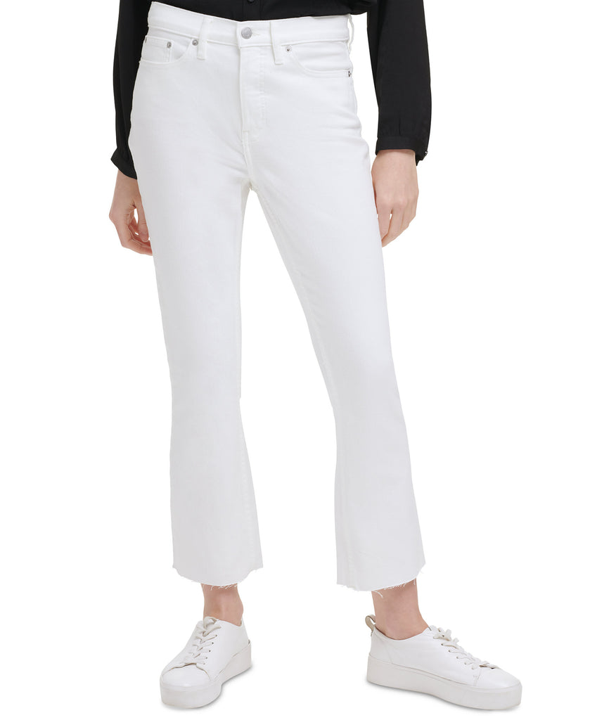 Calvin Klein Jeans Women High Rise Cropped Kick Bootcut Jeans White