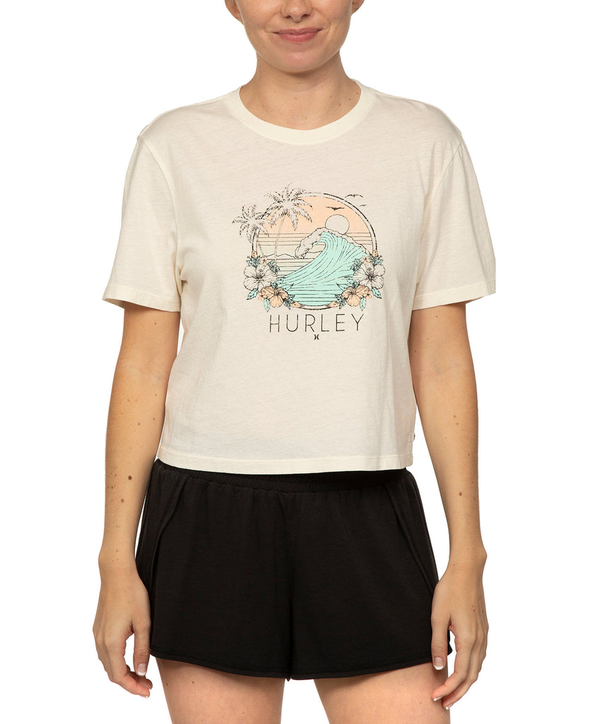 Hurley Women Leona Cotton Cropped Graphic T Shirt Tofu