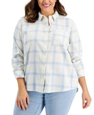 Style & Co Women Plus Plaid Cotton Shirt Natural Ivory