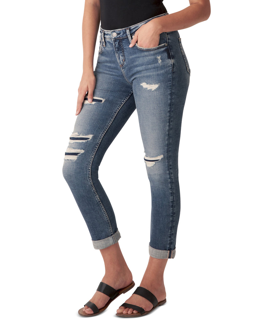 Silver Jeans Co Women Beau Ripped Slim Leg Jeans