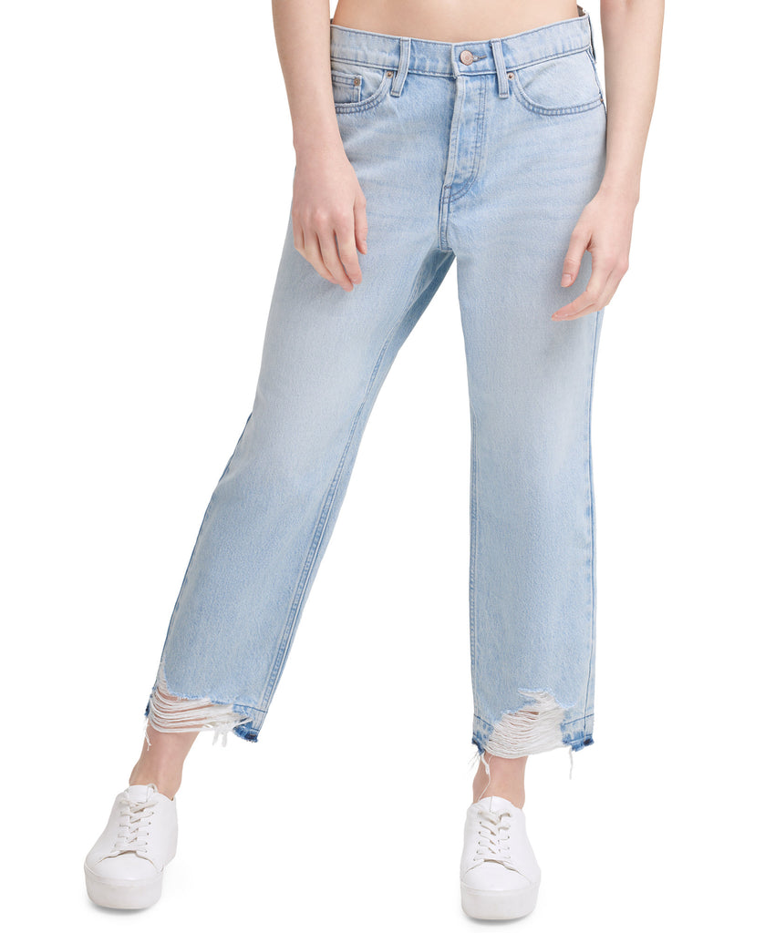 Calvin Klein Jeans Women Cotton Ripped Straight Leg Jeans Ocean