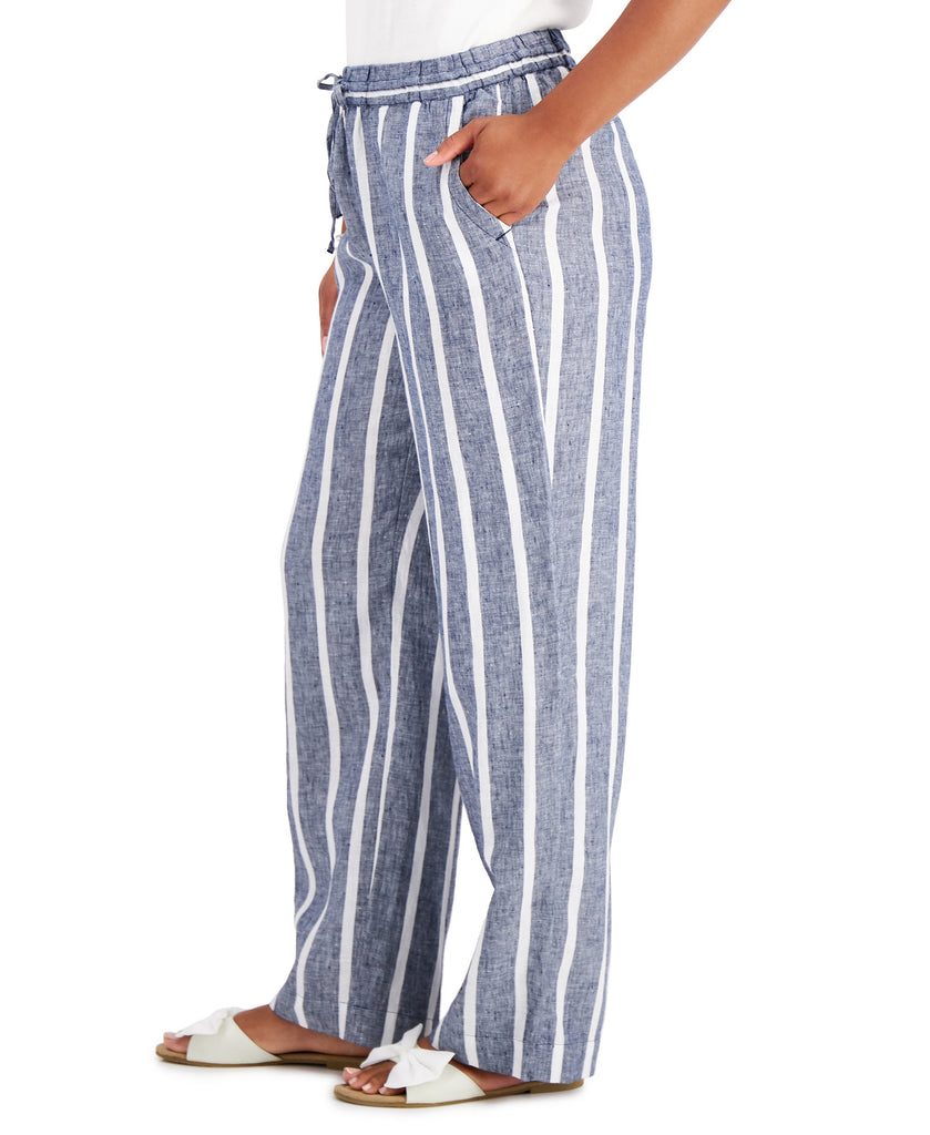 Charter Club Women Linen Striped Straight Leg Pants