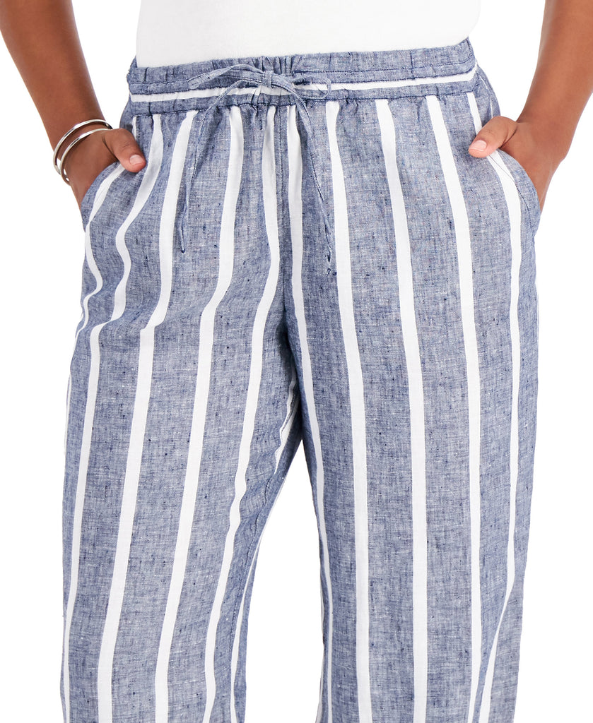 Charter Club Women Linen Striped Straight Leg Pants