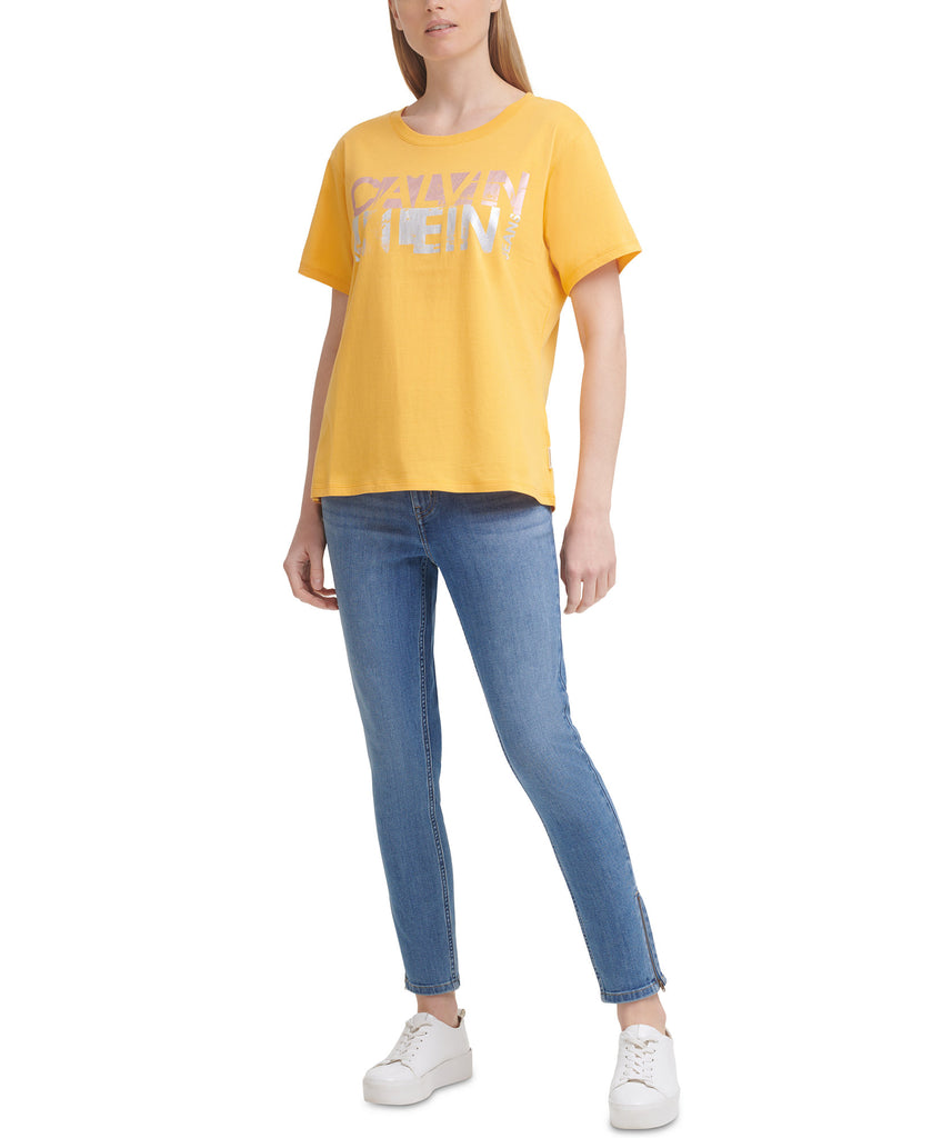 Calvin-Klein-Jeans-Women-Cotton-Distressed-Foil-Logo-T-Shirt