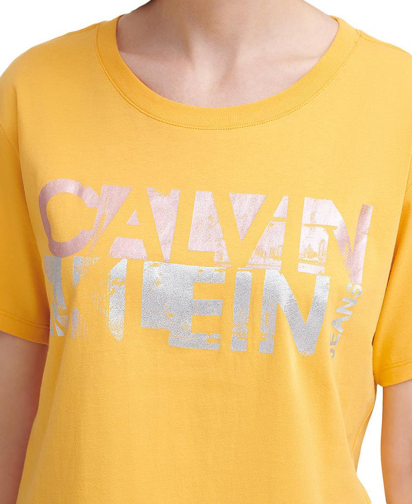 Calvin-Klein-Jeans-Women-Cotton-Distressed-Foil-Logo-T-Shirt