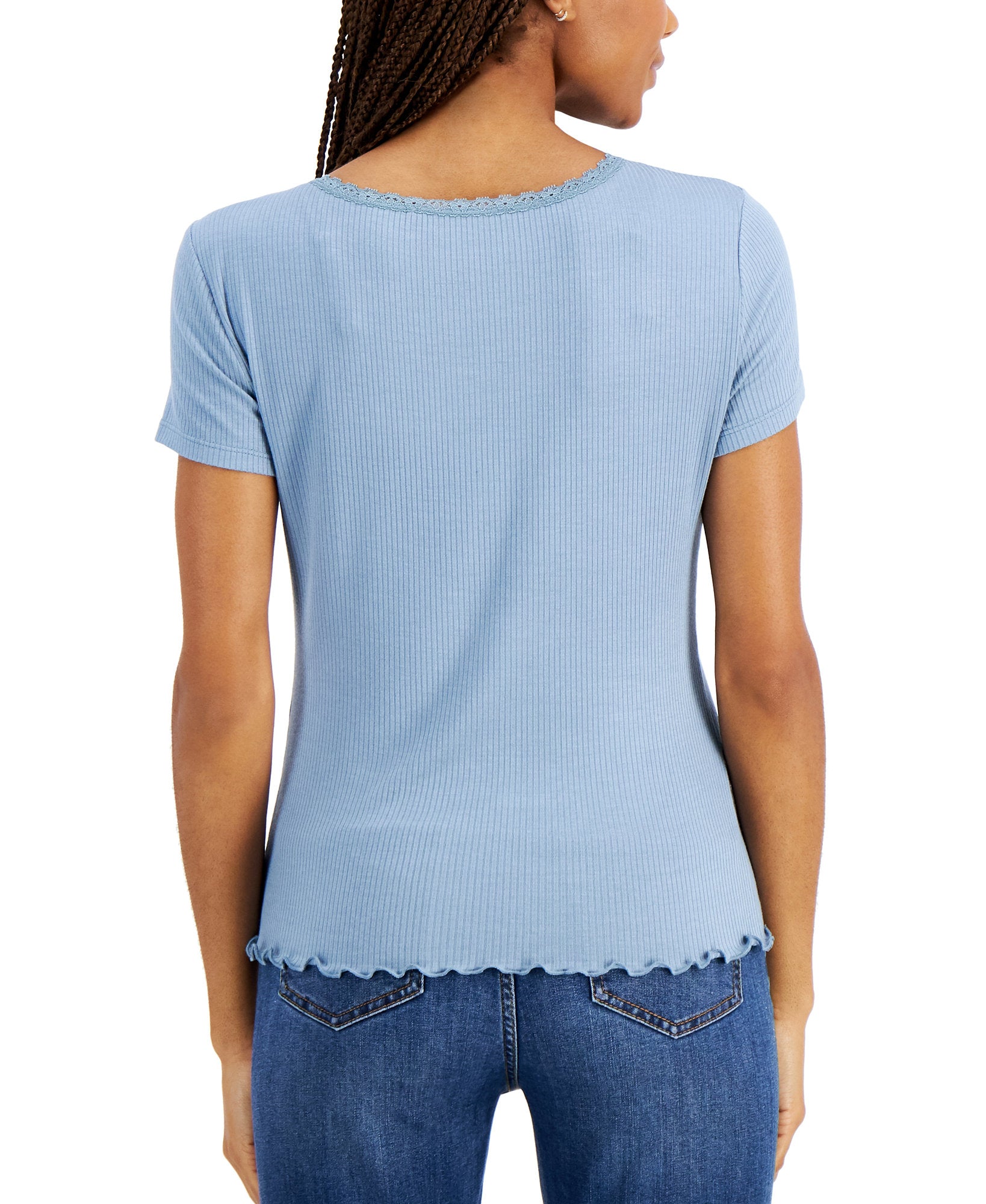 Hippie Rose Women Ribbed Lace Trim Top