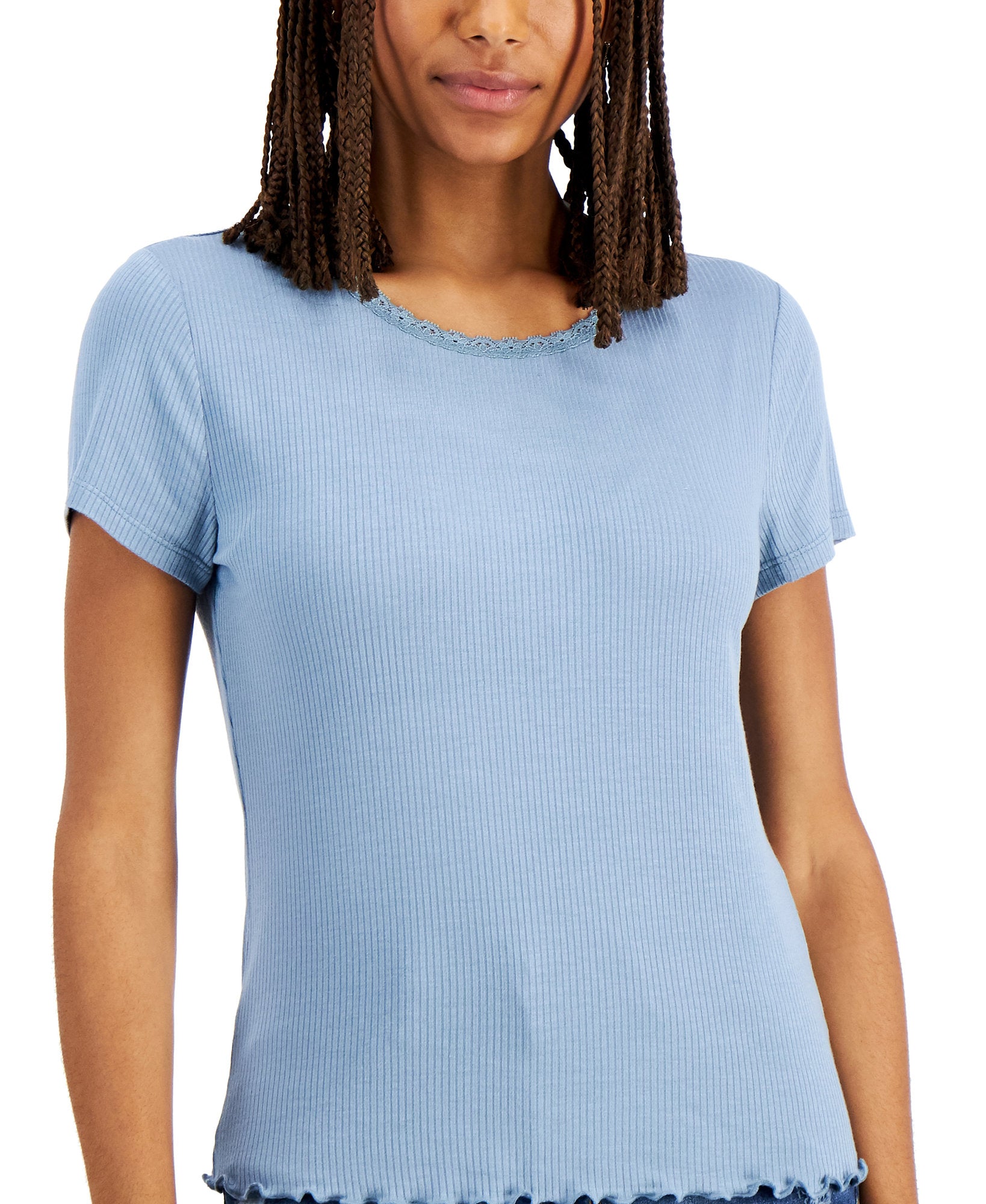Hippie Rose Women Ribbed Lace Trim Top