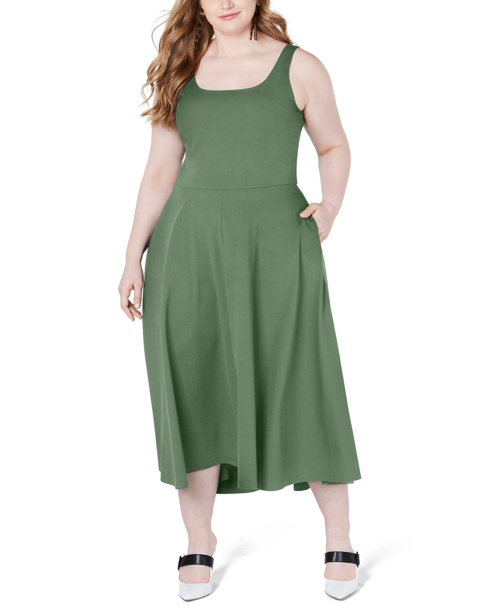 Alfani Women Plus Sleeveless Fit & Flare Midi Dress Blooming Cactus